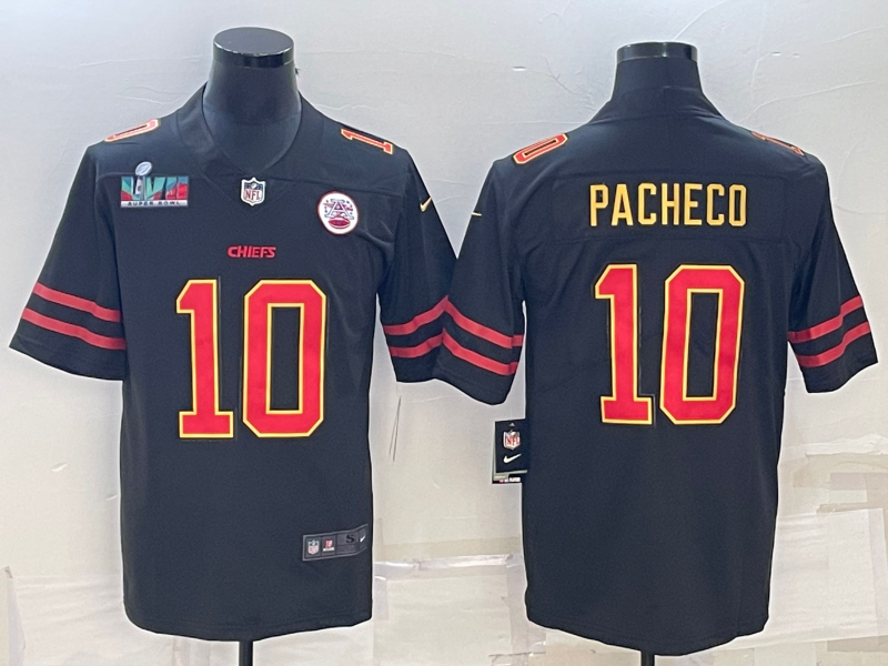 Men??s Kansas City Chiefs #10 Isiah Pacheco Black Red Gold Super Bowl LVII Patch Vapor Untouchable Limited Stitched Jersey